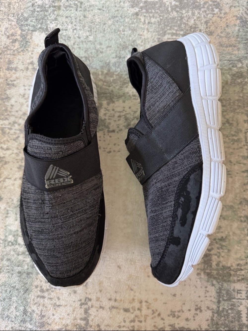 RBX Men's Slip-On Knit Sneakers in Charcoal and Black